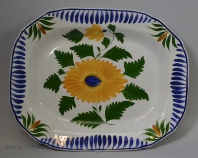 Pearlware pottery platter decorated with high fired enamels (Pratt) under the glaze, circa 1820