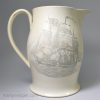 Creamware pottery jug printed with Come Box the Compass and an American ship, circa 1780