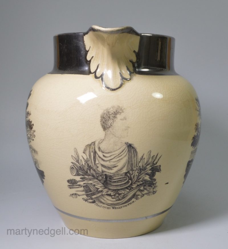 Drabware bodied jug commemorating Marquis Wellington, circa 1812