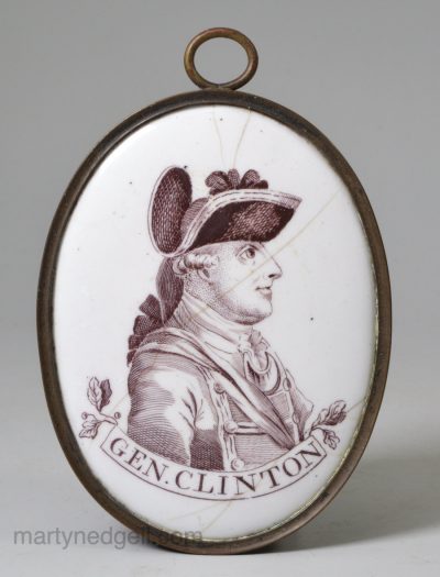 South Staffordshire enamel plaque printed with a profile of General Clinton, circa 1780