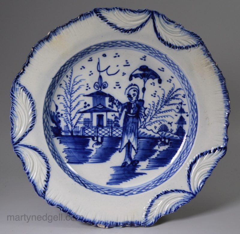 Pearlware pottery shell edge plate decorated in underglaze blue, circa 1800
