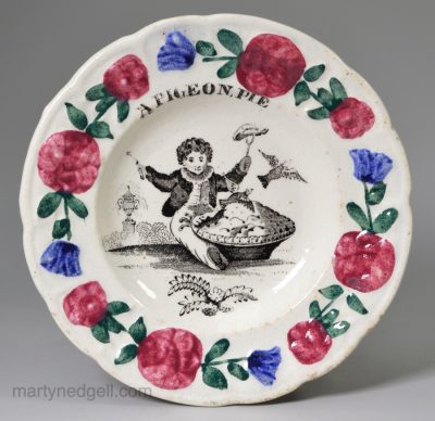 Pearlware pottery child's plate "A Pigeon Pie", circa 1840