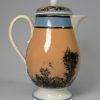 Pearlware pottery jug and cover decorated with dendritic mochaware design, circa 1820