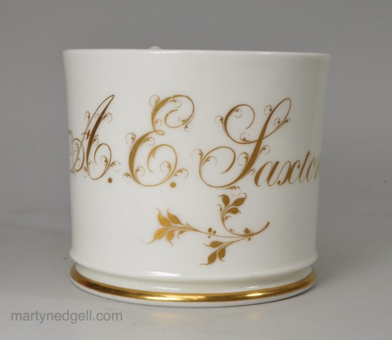 English porcelain mug A E Saxton, circa 1840
