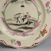 English creamware pottery plate decorated in Holland with the Dutch Maiden, circa 1780