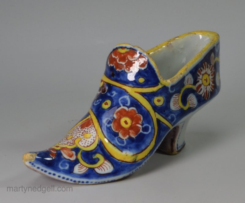 Dutch Delft polychrome shoe, circa 1740
