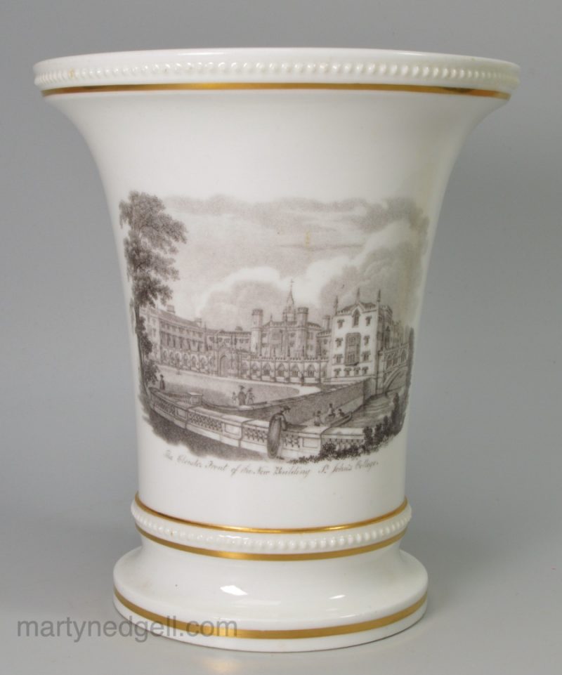 Porcelain spill vase printed with a scene of St. John's College Cambridge, circa 1830 possibly Spode