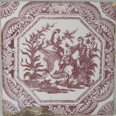 Liverpool delft tile decorated with a wood block print, circa 1756-57