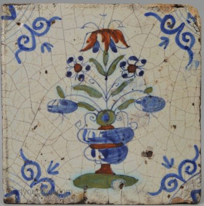 Dutch Delft polychrome tile, circa 1650