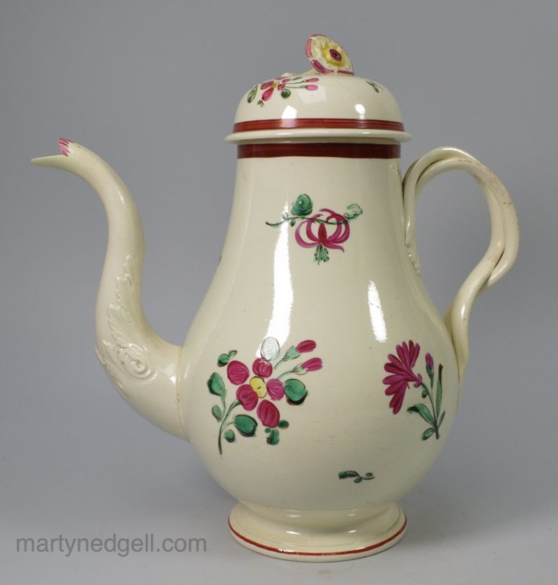 Creamware pottery coffee pot, circa 1780, possibly Leeds Pottery