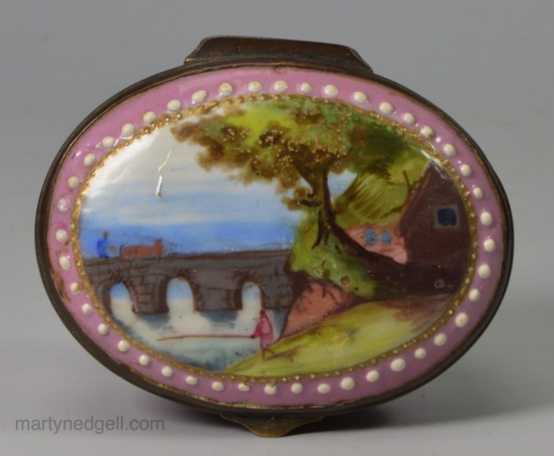 Bilston enamel patch box, circa 1780