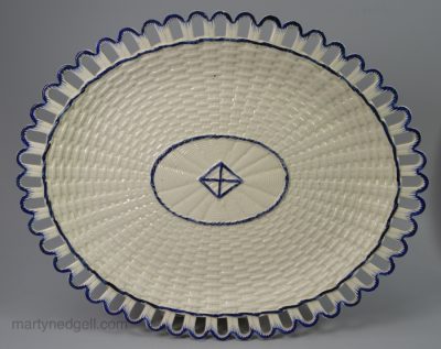 Creamware pottery oval basket weave dish, circa 1790, Neale & Company
