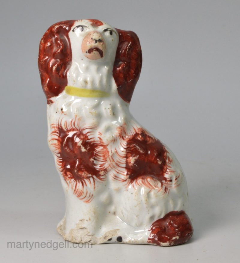 Small Staffordshire pottery spaniel, circa 1870