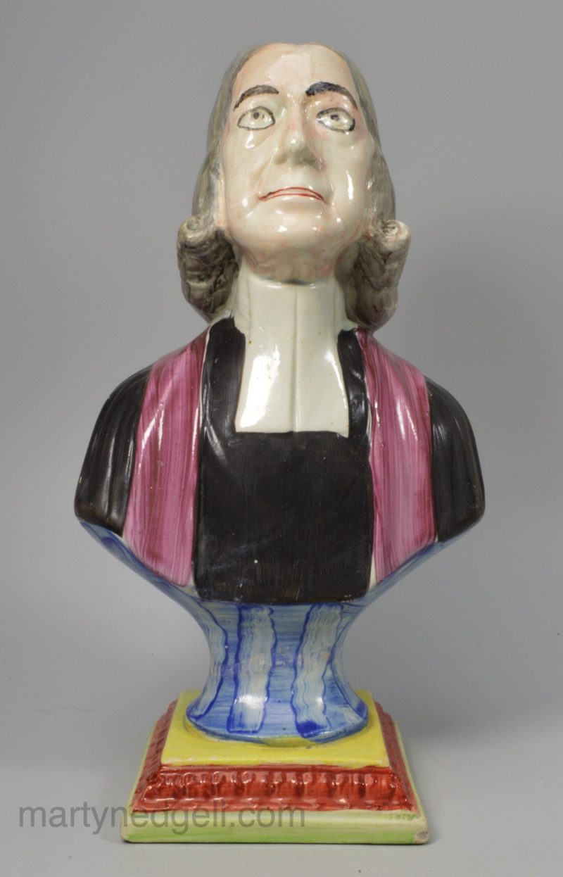 Staffordshire pearlware pottery figure of the Reverend John Wesley, circa 1820