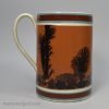 Pearlware pottery quart mug decorated with dendritic mocha, circa 1820
