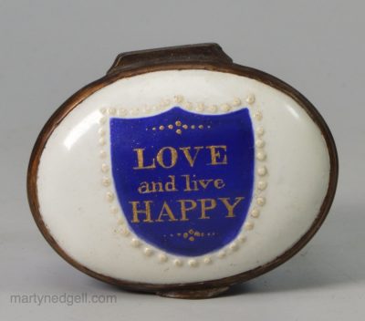 Bilston enamel patch box "Love and Live Happy", circa 1780