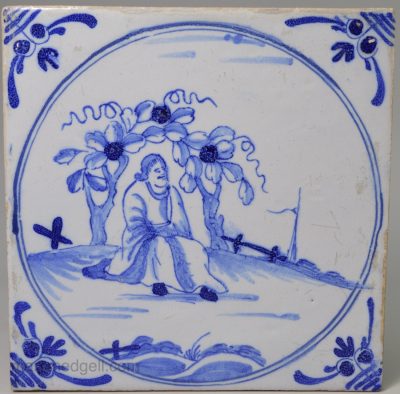 London delft biblical tile, "Jonah under a Gourd", circa 1750