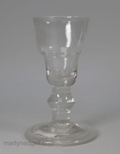 English knotted wine glass with a folded foot, circa 1740