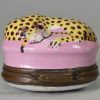 Bilstone enamel patch box moulded and decorated as a leopard, circa 1770