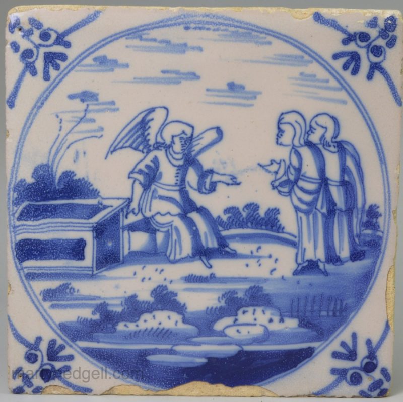 Dutch Delft biblical tile, subject unknown, circa 1750