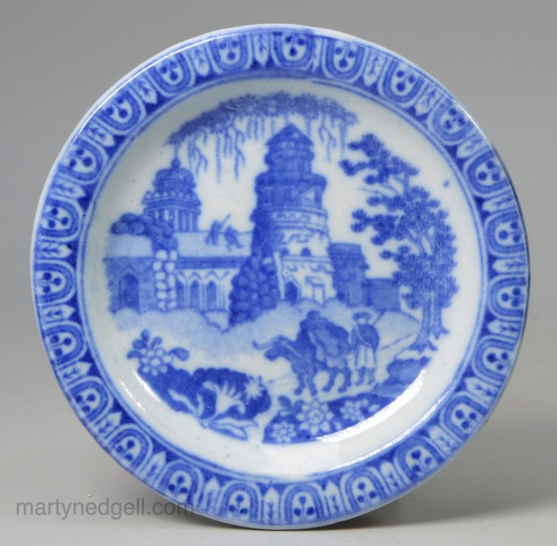Pearlware pottery toy plate decorated with a transfer print under the glaze, circa 1820