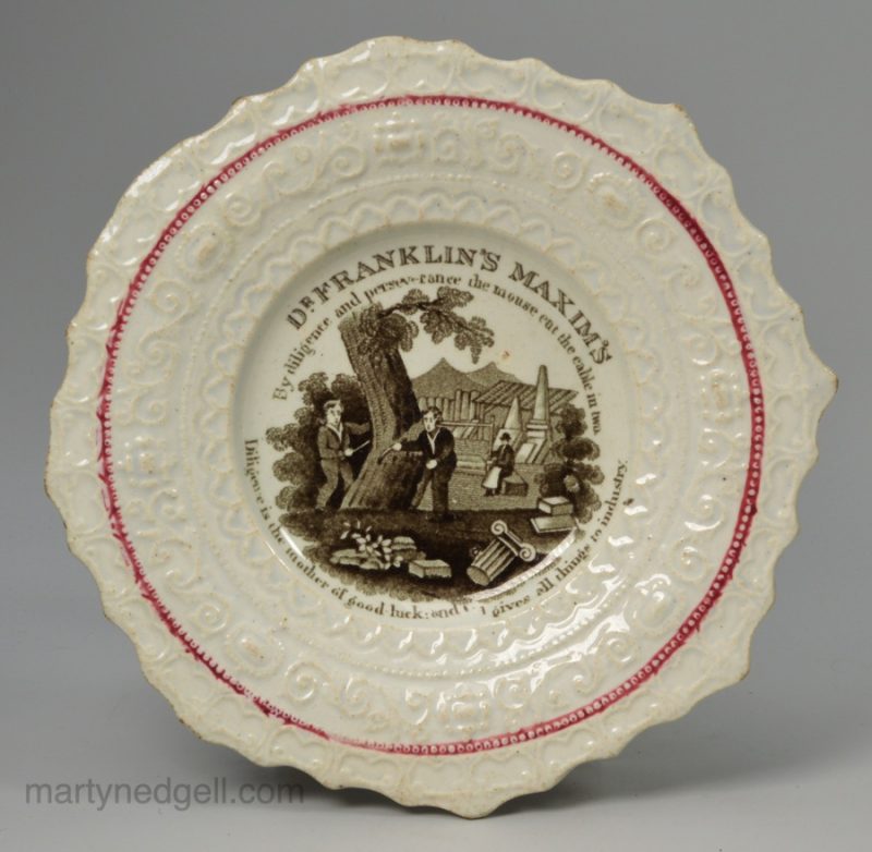 Pearlware pottery child's plate "Dr Franklin's Maxims", circa 1830