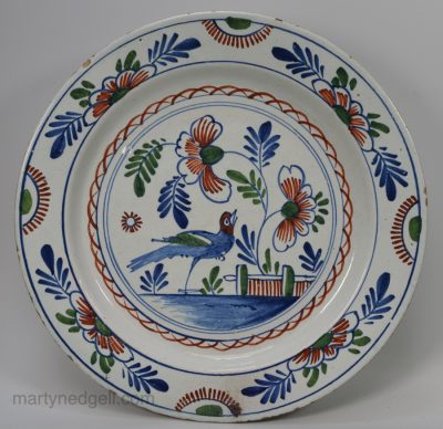 Bristol blue, red and green delft charger, circa 1740