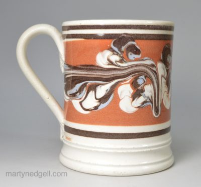 Mocha ware mug with snail trail decoration, circa 1820