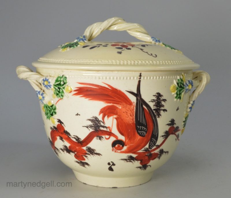 Creamware pottery sugar pot and cover, circa 1770