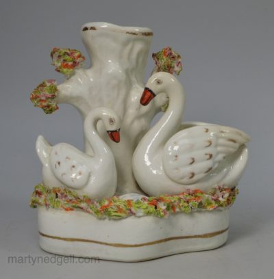Staffordshire pottery swan spill vase, circa 1860