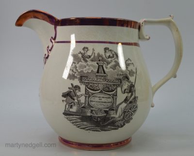 Pearlware pottery jug decorated with memorials to Princess Charlotte, circa 1817