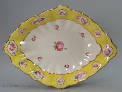 Derby oval yellow ground porcelain dish, circa 1820