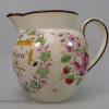 Pearlware pottery jug painted with John Blackburn's carpentry tool of trade, dated 1818