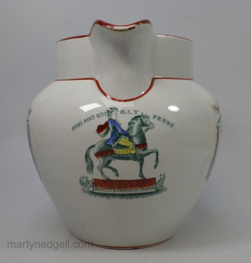 Pearlware pottery Williamite jug, circa 1830