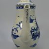 Pearlware pottery coffee pot painted in blue under the glaze, circa 1790