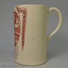 Creamware pottery mug printed in red with a rhyme about Merry Andrew, circa 1780