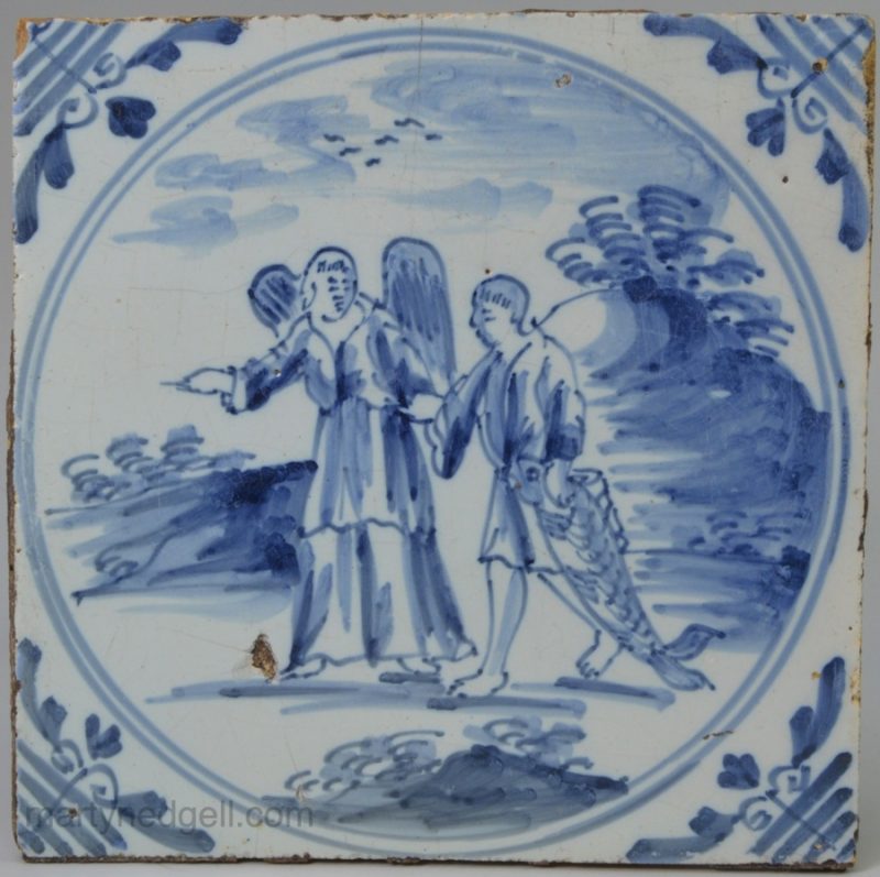 London Delft biblical tile "Tobias & the Angel", circa 1750