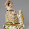 Pair of Derby porcelain figures of girls with a dog and a cat, circa 1810