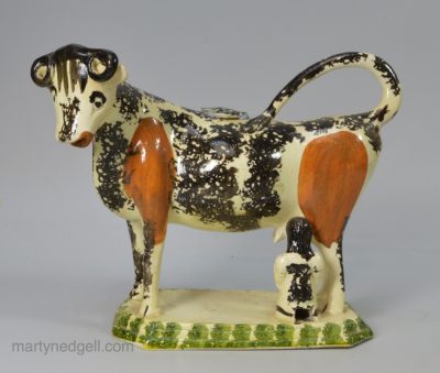 Creamware pottery Yorkshire style cow creamer, circa 1820