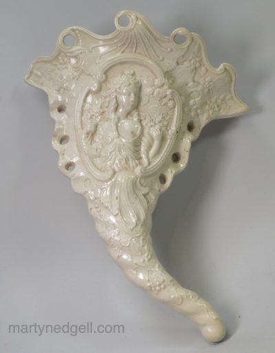 Staffordshire white saltglaze stoneware wall flower pocket, circa 1760