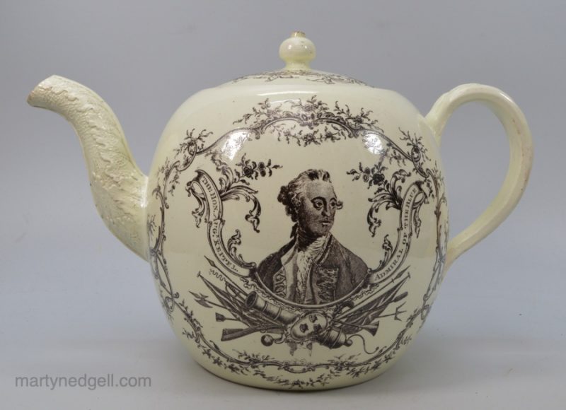 Commemorative Wedgwood creamware pottery punch pot for Admiral Keppel, circa 1780