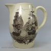 Large Wedgwood commemorative creamware pottery jug printed with the death of General Wolfe, circa 1795