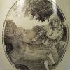 Large commemorative creamware pottery jug printed with Mrs. Clarke and two amorous subjects, circa 1810