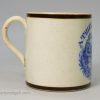 Pearlware pottery child's mug "A Trifle for John", circa 1820