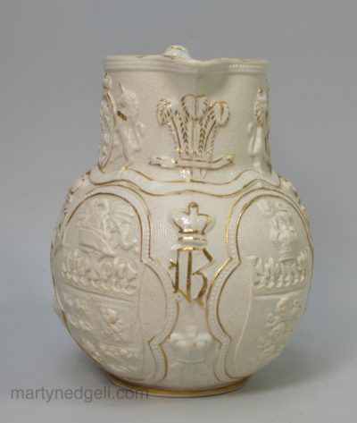 Commemorative stoneware jug for the Marriage of Albert Edward, Prince of Wales to Princess Alexandra of Denmark, 1863, William Ridgways Pottery