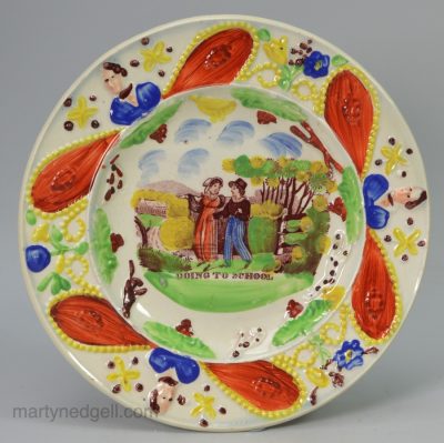Pearlware pottery child's plate "Going to School", circa 1820