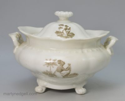 English porcelain tureen with anti slavery prints, circa 1840