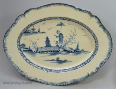 Creamware pottery platter decorated in underglaze blue, circa 1790