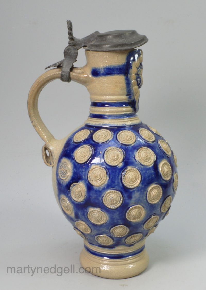 Westerwald saltglaze stoneware jug, circa 1700