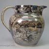 Pearlware pottery jug decorated with black transfer prints and silver resist lustre, circa 1820